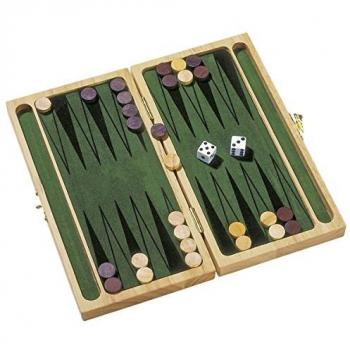 Goki Folding Wooden Backgammon Set with Dice and Counter Storage