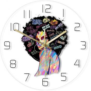 American African Woman Face Remote Control Wall Clock with Sleepy Lamp
