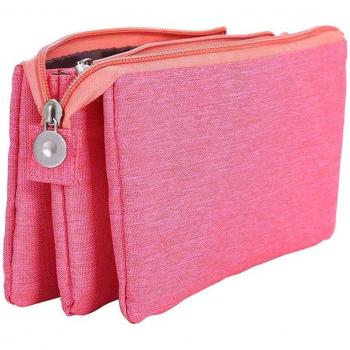 Funda de Lápices de Tres Compartimentos y Bolsa Cosmética (Rosa)