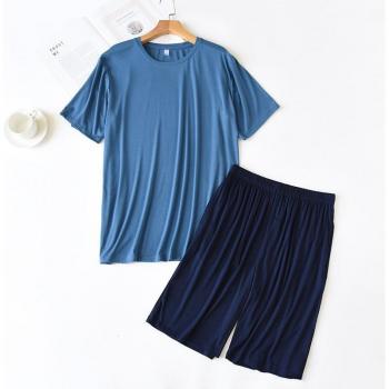 Pijama de algodón para hombre, conjunto holgado con camiseta de manga corta y pantalones cortos, talla XXXL