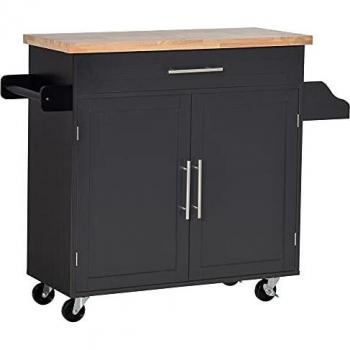 Carrello Cucina con Cassetto e Armadietto, 109x40x89cm, Nero