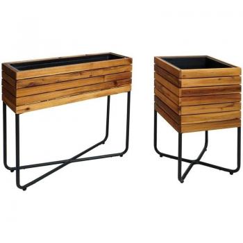 Set de 2 jardineras de exterior en acero y madera de acacia (cert. MVG)