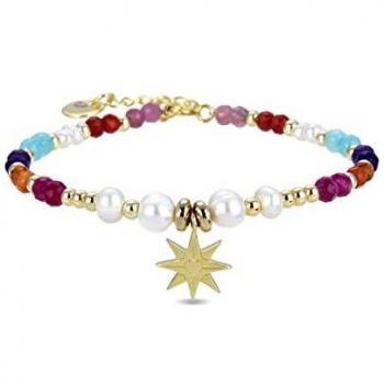 Bracelet Shasha argent 925, or jaune 18 ct, cristaux multicolores