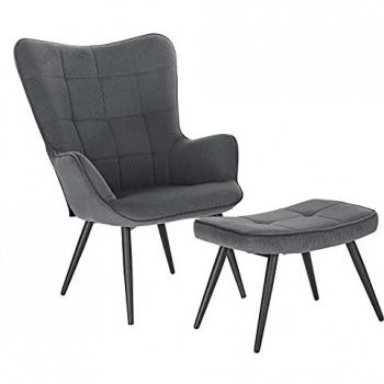 Woltu Fauteuil Salon Sommeil Repose-Pieds Velours Doux Accoudoirs Rembourrés Métal