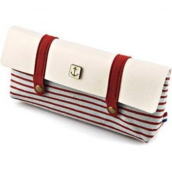 Navy Striped Cosmetic Pouch