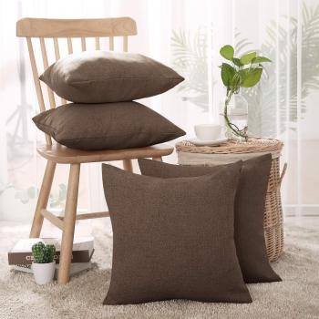 Deconovo Faux Linen Square Pillow Case Set – 18″ × 18″, 4 Pieces, Dark Flax