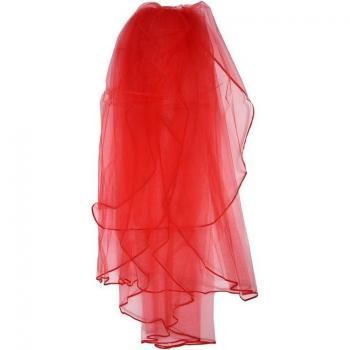 3-Tier Bridal Veil with Red Ribbon and Comb