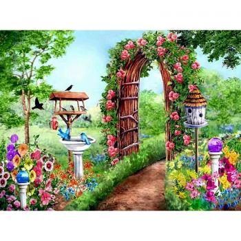 Mosaico di Diamanti 5D Fai da Te – Bellissimo Giardino con Ricamo a Croce e Strass 20x30cm