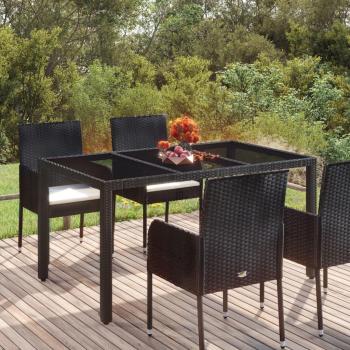 VidaXL Black Garden Table with Glass Top 59.1x35.4x29.5 Poly Rattan