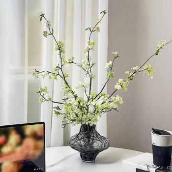 Artificial Cherry Blossom Branches with Abstract Design Vase (5pcs)
