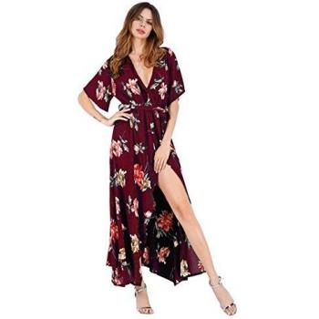 Robe Longue Femme Floral 3/4 Manche Col Badeau