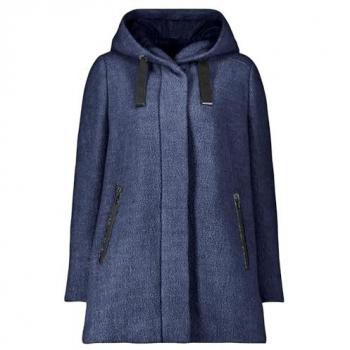 Damen Wolljacke mit Kapuze Moonlight Blue Melange, Größe 42