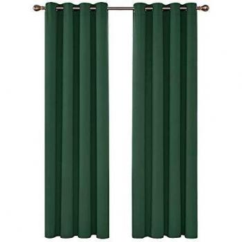 Deconovo Ösen Vorhänge Blickdicht 290x140 cm, Waldgrün, 2er Set