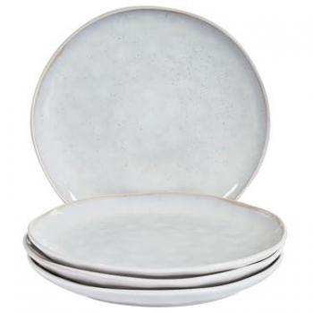 Beliani – Collection 4 assiettes plates grès artisanal, émail gris clair “Sesame” – idéal pour 4 plats