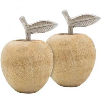 Stand décoratif en bois de manguier : pomme et poire, 20 / 14 cm