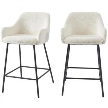 Tabouret NILS en Tissu Bouclette Blanc – Lot de 2