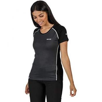 Regatta Damen Tornell II Schnelltrocknendes Merinowolle T-Shirt, Dunkelgrau/Schwarz, Größe 34