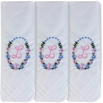 Mouchoirs dames brodés initiales, 3 pièces, satin blanc, taille L