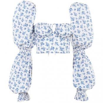 Camisa Vintage de Manga Puff con Detalles de Encaje