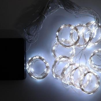 Solaire 8‑modes: Guirlande lumineuse en cuivre pour rideau extérieur