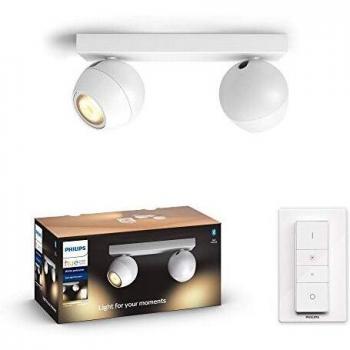 Philips Hue White Amb. LED 2-er Spotleuchte Buckram inkl. Dimmschalter, weiß, dimmbar