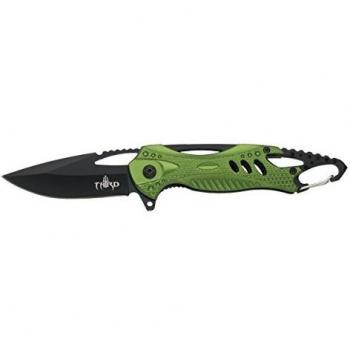 Navaja de Emergencia Third K2780GN, acero inoxidable, mango verde, incluye mosquetón y funda de nylon