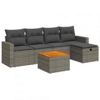 Set Divano Esterno 6 pz con Cuscini Grigio in Polyrattan