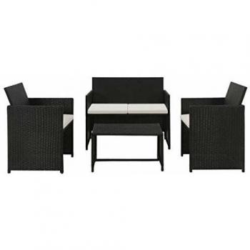 VidaXL Completo da giardino con cuscini, 4 elementi, rattan nero