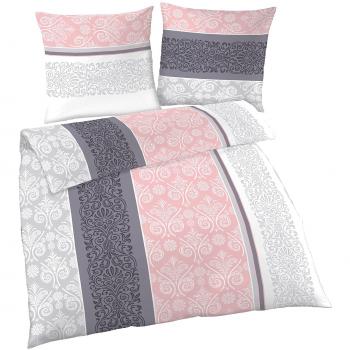 Soma Bettwäsche Set 4 teilig grau rosa 100% Baumwolle