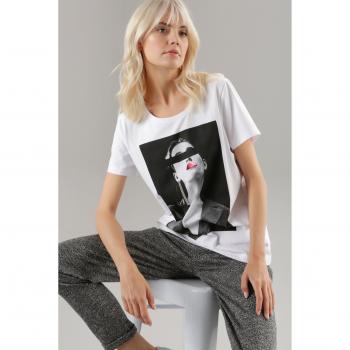 Aniston SELECTED T-Shirt in Weiß-Schwarz-Rot
