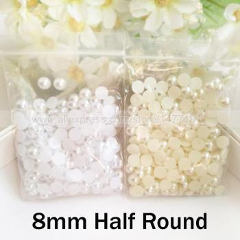 8mm Weiße Elfenbein Cabochon Perlen Halb Rund Flache Rückseite für DIY Schmuck