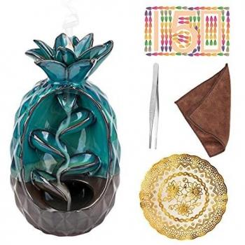 Aromatherapy Ceramic Smoke Fountain with Pineapple Incense Burner and 150 Incense Coils