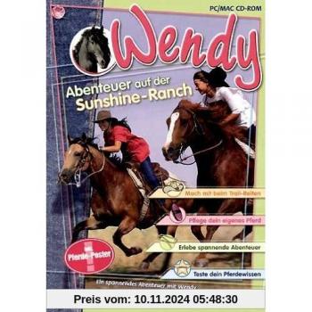 Wendy, Abenteuer auf der Sunshine-Ranch, 1 CD-ROM Ein spannendes Abenteuerspiel mit Wendy und ihren Freunden vom Gestüt Rosenborg. Mach mit beim Trail-Reiten. Pflege dein eigenes Pferd. Erlebe spannende Abenteuer. Teste dein Pferdewissen