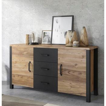 Aparador Lyam 2 Puertas 3 Cajones Madera y Negro