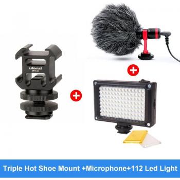 Mikrofon mit dreifachem Heißschuh und 112 LED Licht für Canon DSLR, DJI OSMO Mobile 2 und Zhiyun Smooth 4 Gimbal