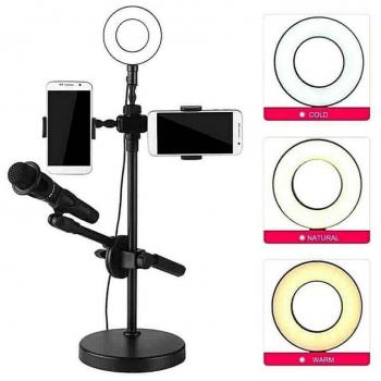 Selfie Light Ring 16 cm – LED, Supporto Cellulare, Microfono, Telecamera