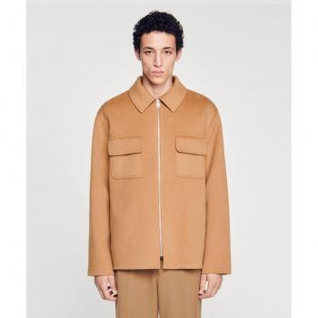 Sandro Camel Overshirt with Dual Pockets