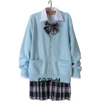 Schüler Class Japan JK Winteruniform: V-Ausschnitt Cardigan in Blau mit Plissee-Rock in Schwarz und Weiß