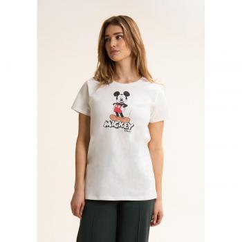 Freddy Regular Fit T‑Shirt Bianca Donna con Stampa Mickey Mouse