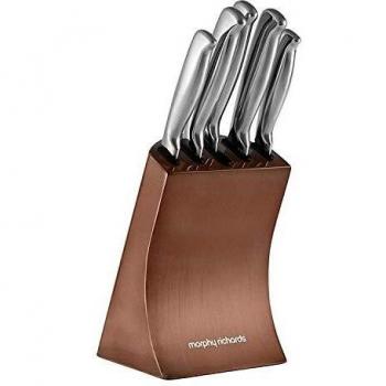 Morphy Richards Accents 974819 Premium 5‑Piece Knife Block – Polished Stainless Steel & Copper Detail