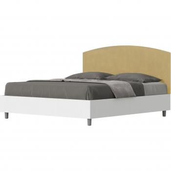 Cama Doble Contenedor 160x200: Cabecero Fresno Blanco y Microfibra Ocre Antilia