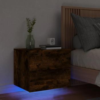 Modern Wall-Mounted Bedside Cabinet with LED in Smoked Oak