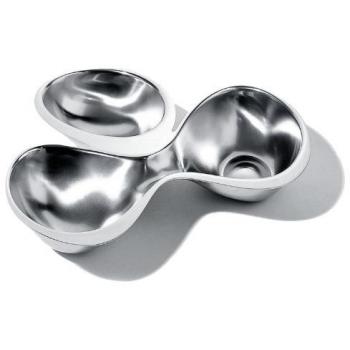 Alessi Drei‑Bereichs‑Schale aus Stahl – 10,5 × 21,5 × 13,5 cm, silberfarben