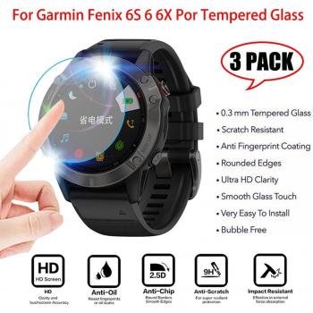 3pcs Premium Tempered Glass Screen Protector for Garmin Fenix 5, 5S, 6S, 6X, 6 Pro