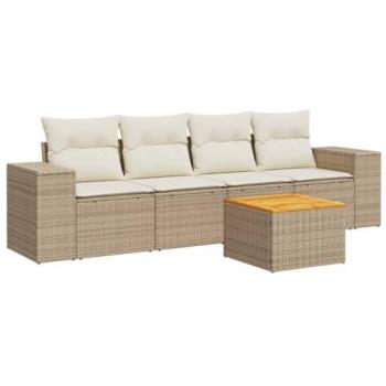 VidaXL 5-dijelni vrtni set sofa s jastucima bež od poliratana