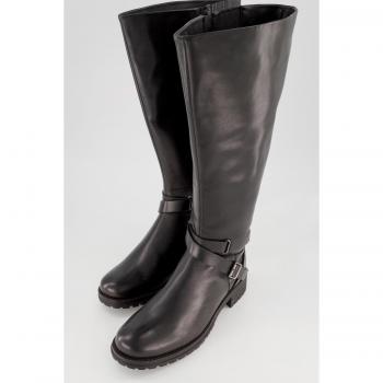Women's Plus Size Black Knee High Leather Boots with Strap Detail, Size 6.5