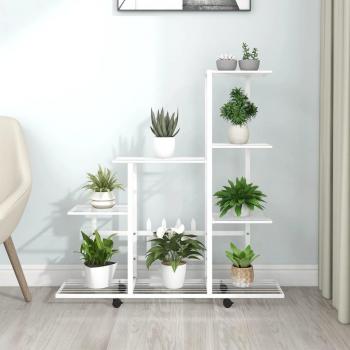 VidaXL Soporte de flores con rueda de metal blanco 94,5x25x92,5 cm