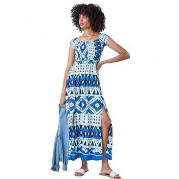 Aztec Off-Shoulder Shirred Maxi Dress for Women