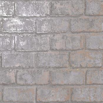 Holden Decor Glistening Brick Slate & Rose Gold Wallpaper