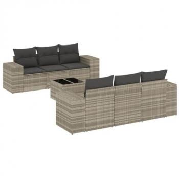 Set Divani da Giardino in Polyrattan 7pz Grigio Chiaro